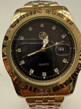 AJ Quality Watches USA Men Oyster PD 41mm Black Gold Tone Quartz Watch NIB